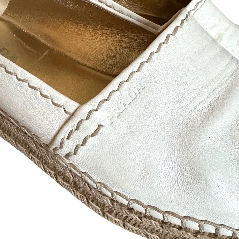 PRADA Platform Open Toe Espadrille White Nappa Leather
